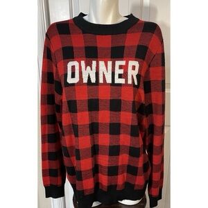 Tipsy Elves "Owner" Buffalo Plaid Ugly Christmas Sweater Unisex Size Large